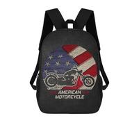 sinyumoney 4Girls American Pride Motorcycle Backpack 3D Printed Boy School Backpack Casual Daypack Lightweight Rucksack for Middle School Students 17inch