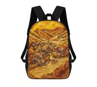 sinyumoney 4Girls Autumn Mosaic Village Backpack 3D Printed Boy School Backpack Casual Daypack Lightweight Rucksack for Middle School Students 17inch