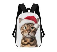 sinyumoney 4Girls Bengal Cat Wearing A Santa Hat Backpack 3D Printed Boy School Backpack Casual Daypack Lightweight Rucksack for Middle School Students 17inch