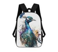 sinyumoney 4Girls Bird Peacock Watercolor Backpack 3D Printed Boy School Backpack Casual Daypack Lightweight Rucksack for Middle School Students 17inch