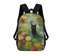 sinyumoney 4Girls Black Cat in Lily Pond Backpack 3D Printed Boy School Backpack Casual Daypack Lightweight Rucksack for Middle School Students 17inch