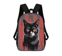 sinyumoney 4Girls Black Cat Portrait with Red Backdrop Backpack 3D Printed Boy School Backpack Casual Daypack Lightweight Rucksack for Middle School Students 17inch