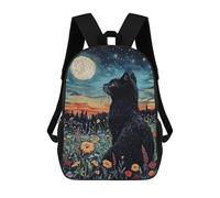 sinyumoney 4Girls Black Cat Under Starry Night Backpack 3D Printed Boy School Backpack Casual Daypack Lightweight Rucksack for Middle School Students 17inch