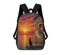 sinyumoney 4Girls Black Cat Watching Sunset Painting Backpack 3D Printed Boy School Backpack Casual Daypack Lightweight Rucksack for Middle School Students 17inch