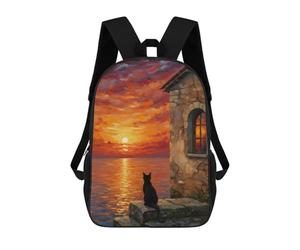 sinyumoney 4Girls Black Cat Watching Sunset Painting Backpack 3D Printed Boy School Backpack Casual Daypack Lightweight Rucksack for Middle School Students 17inch