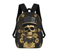 sinyumoney 4Girls Black Gold Skull Army Art Backpack 3D Printed Boy School Backpack Casual Daypack Lightweight Rucksack for Middle School Students 17inch