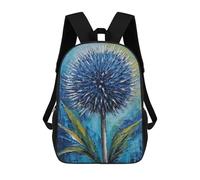 sinyumoney 4Girls Blue Echinops Flower Painting Backpack 3D Printed Boy School Backpack Casual Daypack Lightweight Rucksack for Middle School Students 17inch