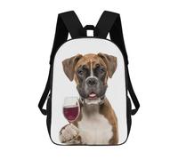 sinyumoney 4Girls Boxer Dog with Wine Glass Backpack 3D Printed Boy School Backpack Casual Daypack Lightweight Rucksack for Middle School Students 17inch