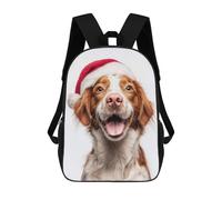 sinyumoney 4Girls Brittany Dog with Santa Hat Backpack 3D Printed Boy School Backpack Casual Daypack Lightweight Rucksack for Middle School Students 17inch