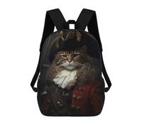 sinyumoney 4Girls Cat Pirate in A Hat Backpack 3D Printed Boy School Backpack Casual Daypack Lightweight Rucksack for Middle School Students 17inch