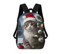 sinyumoney 4Girls Cat Santa Hat Xmas Backpack 3D Printed Boy School Backpack Casual Daypack Lightweight Rucksack for Middle School Students 17inch