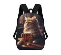 sinyumoney 4Girls Cat With Beer Backpack 3D Printed Boy School Backpack Casual Daypack Lightweight Rucksack for Middle School Students 17inch