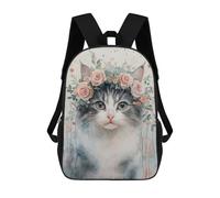 sinyumoney 4Girls Cat with Floral Crown Backpack 3D Printed Boy School Backpack Casual Daypack Lightweight Rucksack for Middle School Students 17inch