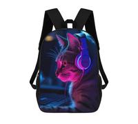 sinyumoney 4Girls Cat with Neon Headphones Backpack 3D Printed Boy School Backpack Casual Daypack Lightweight Rucksack for Middle School Students 17inch