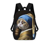 sinyumoney 4Girls Cat with Pearl Earring Backpack 3D Printed Boy School Backpack Casual Daypack Lightweight Rucksack for Middle School Students 17inch