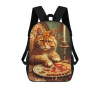 sinyumoney 4Girls Cat with Pizza And Candle Backpack 3D Printed Boy School Backpack Casual Daypack Lightweight Rucksack for Middle School Students 17inch
