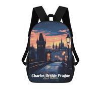sinyumoney 4Girls Charles Bridge Prague Backpack 3D Printed Boy School Backpack Casual Daypack Lightweight Rucksack for Middle School Students 17inch