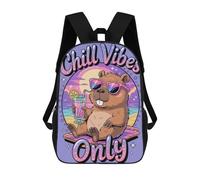 sinyumoney 4Girls Chill Only Beaver Cartoon Backpack 3D Printed Boy School Backpack Casual Daypack Lightweight Rucksack for Middle School Students 17inch
