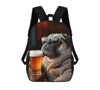 sinyumoney 4Girls Chill Pug Beer Dog Backpack 3D Printed Boy School Backpack Casual Daypack Lightweight Rucksack for Middle School Students 17inch