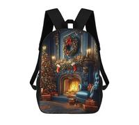 sinyumoney 4Girls Christmas Fireplace Decor Backpack 3D Printed Boy School Backpack Casual Daypack Lightweight Rucksack for Middle School Students 17inch