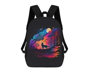 sinyumoney 4Girls Coloful Night Wolf Backpack 3D Printed Boy School Backpack Casual Daypack Lightweight Rucksack for Middle School Students 17inch