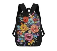 sinyumoney 4Girls Colorful Floral Bouquet Painting on Black Backpack 3D Printed Boy School Backpack Casual Daypack Lightweight Rucksack for Middle School Students 17inch