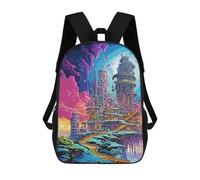 sinyumoney 4Girls Colorful Galaxy City Backpack 3D Printed Boy School Backpack Casual Daypack Lightweight Rucksack for Middle School Students 17inch