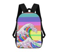 sinyumoney 4Girls Colorful Great Wave Japan Backpack 3D Printed Boy School Backpack Casual Daypack Lightweight Rucksack for Middle School Students 17inch