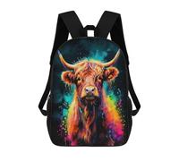 sinyumoney 4Girls Colorful Highland Cow Neon Backpack 3D Printed Boy School Backpack Casual Daypack Lightweight Rucksack for Middle School Students 17inch