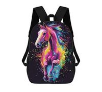 sinyumoney 4Girls Colorful Horse Splash Art Backpack 3D Printed Boy School Backpack Casual Daypack Lightweight Rucksack for Middle School Students 17inch