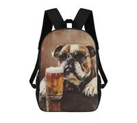 sinyumoney 4Girls Cool Bulldog with Beer Painting Backpack 3D Printed Boy School Backpack Casual Daypack Lightweight Rucksack for Middle School Students 17inch