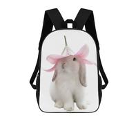 sinyumoney 4Girls Cottagecore Bunny with Flower Hat Backpack 3D Printed Boy School Backpack Casual Daypack Lightweight Rucksack for Middle School Students 17inch