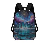 sinyumoney 4Girls Crystal Cityscape with Celestial Mandala Backpack 3D Printed Boy School Backpack Casual Daypack Lightweight Rucksack for Middle School Students 17inch