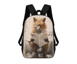 sinyumoney 4Girls Cute Fox on Toilet Backpack 3D Printed Boy School Backpack Casual Daypack Lightweight Rucksack for Middle School Students 17inch