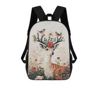 sinyumoney 4Girls Deer with Birds Botanical Backpack 3D Printed Boy School Backpack Casual Daypack Lightweight Rucksack for Middle School Students 17inch