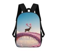 sinyumoney 4Girls Deer with Cherry Blossom Antlers Backpack 3D Printed Boy School Backpack Casual Daypack Lightweight Rucksack for Middle School Students 17inch