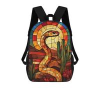 sinyumoney 4Girls Desert Snake Stained Glass Backpack 3D Printed Boy School Backpack Casual Daypack Lightweight Rucksack for Middle School Students 17inch