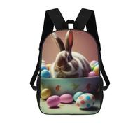 sinyumoney 4Girls Easter Bunny with Eggs Backpack 3D Printed Boy School Backpack Casual Daypack Lightweight Rucksack for Middle School Students 17inch