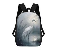 sinyumoney 4Girls Elegant White Crane in Misty Waters Backpack 3D Printed Boy School Backpack Casual Daypack Lightweight Rucksack for Middle School Students 17inch