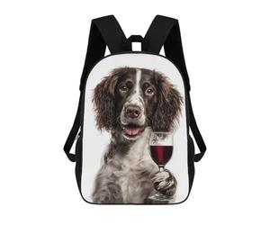 sinyumoney 4Girls English Springer Spaniel with Wine Glass Portrait Backpack 3D Printed Boy School Backpack Casual Daypack Lightweight Rucksack for Middle School Students 17inch