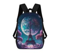 sinyumoney 4Girls Fantasy Paris Moonlit Night Backpack 3D Printed Boy School Backpack Casual Daypack Lightweight Rucksack for Middle School Students 17inch