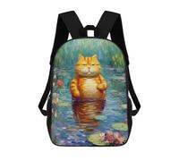 sinyumoney 4Girls Fat Cat in A Lake Backpack 3D Printed Boy School Backpack Casual Daypack Lightweight Rucksack for Middle School Students 17inch
