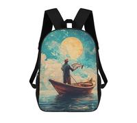 sinyumoney 4Girls Fisherman Under Giant Moon Backpack 3D Printed Boy School Backpack Casual Daypack Lightweight Rucksack for Middle School Students 17inch