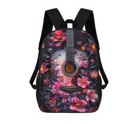 sinyumoney 4Girls Floral Acoustic Guitar Backpack 3D Printed Boy School Backpack Casual Daypack Lightweight Rucksack for Middle School Students 17inch