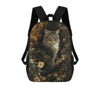 sinyumoney 4Girls Floral Golden Cat Backpack 3D Printed Boy School Backpack Casual Daypack Lightweight Rucksack for Middle School Students 17inch