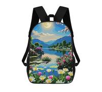 sinyumoney 4Girls Floral Lake Landscape with Moon Backpack 3D Printed Boy School Backpack Casual Daypack Lightweight Rucksack for Middle School Students 17inch