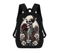 sinyumoney 4Girls Flower Skeleton Backpack 3D Printed Boy School Backpack Casual Daypack Lightweight Rucksack for Middle School Students 17inch