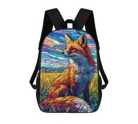 sinyumoney 4Girls Fox Stained Glass Backpack 3D Printed Boy School Backpack Casual Daypack Lightweight Rucksack for Middle School Students 17inch