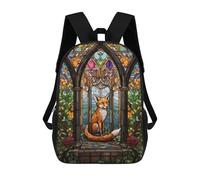 sinyumoney 4Girls Fox Stained Glass Backpack 3D Printed Boy School Backpack Casual Daypack Lightweight Rucksack for Middle School Students 17inch