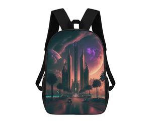 sinyumoney 4Girls Future Cityscape with Palm Trees Backpack 3D Printed Boy School Backpack Casual Daypack Lightweight Rucksack for Middle School Students 17inch